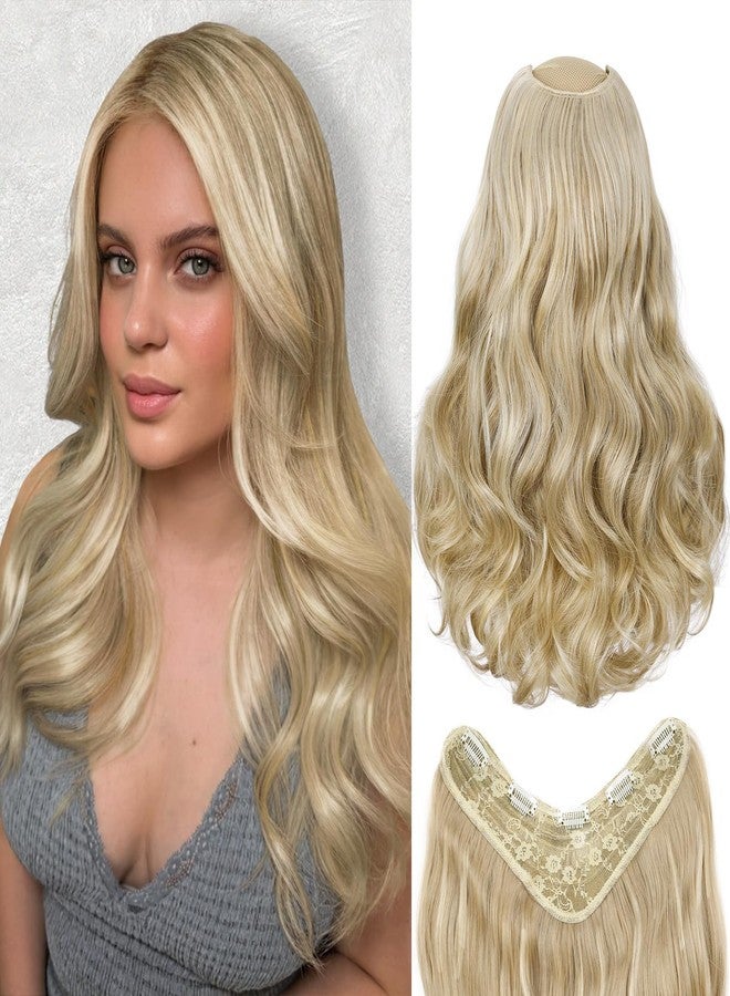 FAVE 20 Inches Clip in Hair Extensions Synthetic Blonde Highlight Hair Extension Long Wavy Hair Extensions Upgrade V-shape Clip in Hair Extension Soft and Invisible - Image 1