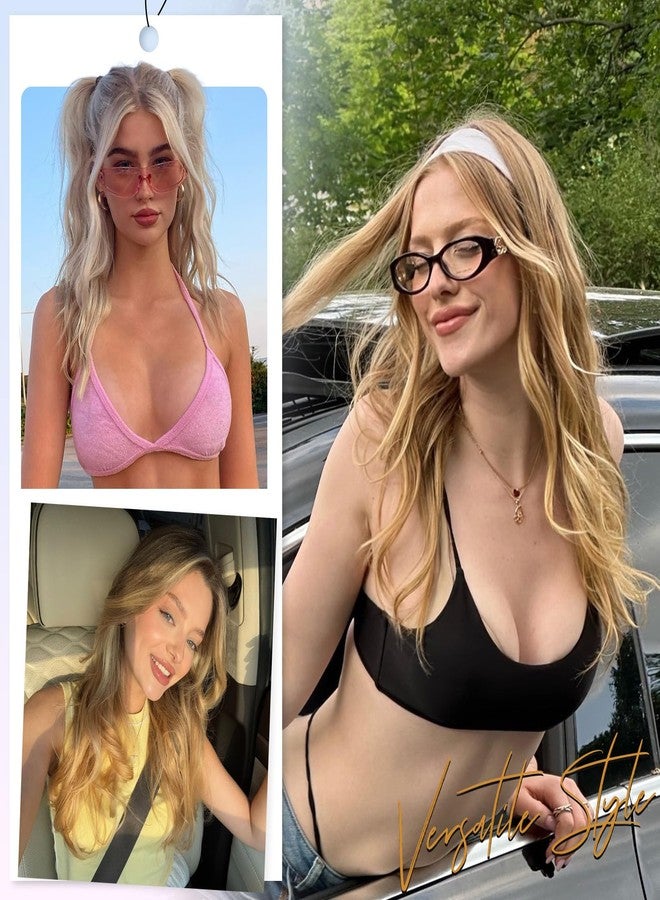 FAVE 20 Inches Clip in Hair Extensions Synthetic Blonde Highlight Hair Extension Long Wavy Hair Extensions Upgrade V-shape Clip in Hair Extension Soft and Invisible - Image 5