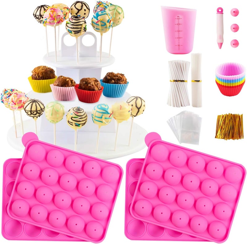 NICE KITCHEN Cake Pop Maker Kit with 2 Silicone Mold Sets with 3 Tier Cake Stand, Chocolate Candy Melts Pot, Silicone Cupcake Molds, Paper Lollipop Sticks, Decorating Pen with 4 Piping Tips, Bag and Twist Ties - Image 1