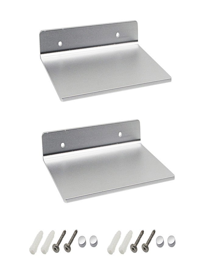 SinLoon 6 Inch Small Shelf in Flat Satin Aluminum Bathroom Shelf Wall Mount for Small Speaker Smartphone, Tablet, Toiletries Silver 2 Pack - Image 1