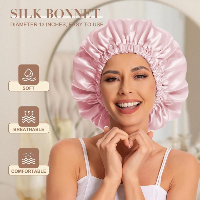 Edoneery Satin Bonnet Silk Bonnet Hair Bonnet for Sleeping-Slouchy Beanie Hat Satin Sleep Cap for Women's Natural & Curly Hair(Blush Pink) - Image 2