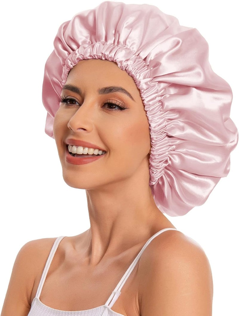 Edoneery Satin Bonnet Silk Bonnet Hair Bonnet for Sleeping-Slouchy Beanie Hat Satin Sleep Cap for Women's Natural & Curly Hair(Blush Pink) - Image 4