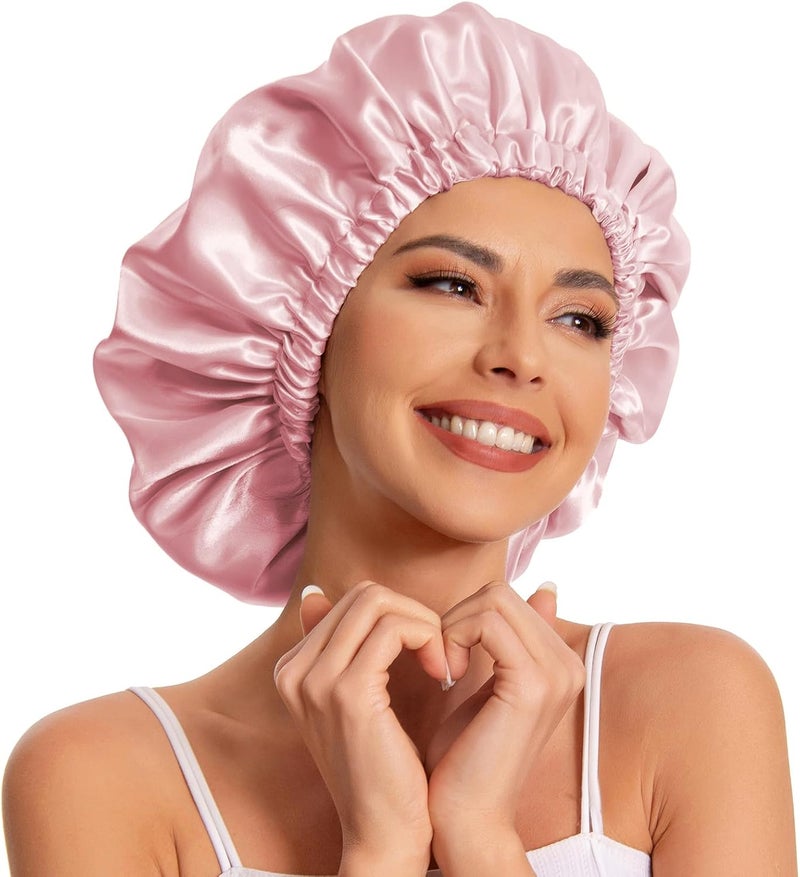 Edoneery Satin Bonnet Silk Bonnet Hair Bonnet for Sleeping-Slouchy Beanie Hat Satin Sleep Cap for Women's Natural & Curly Hair(Blush Pink) - Image 1