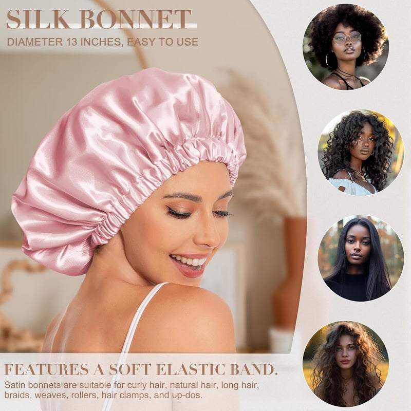 Edoneery Satin Bonnet Silk Bonnet Hair Bonnet for Sleeping-Slouchy Beanie Hat Satin Sleep Cap for Women's Natural & Curly Hair(Blush Pink) - Image 3