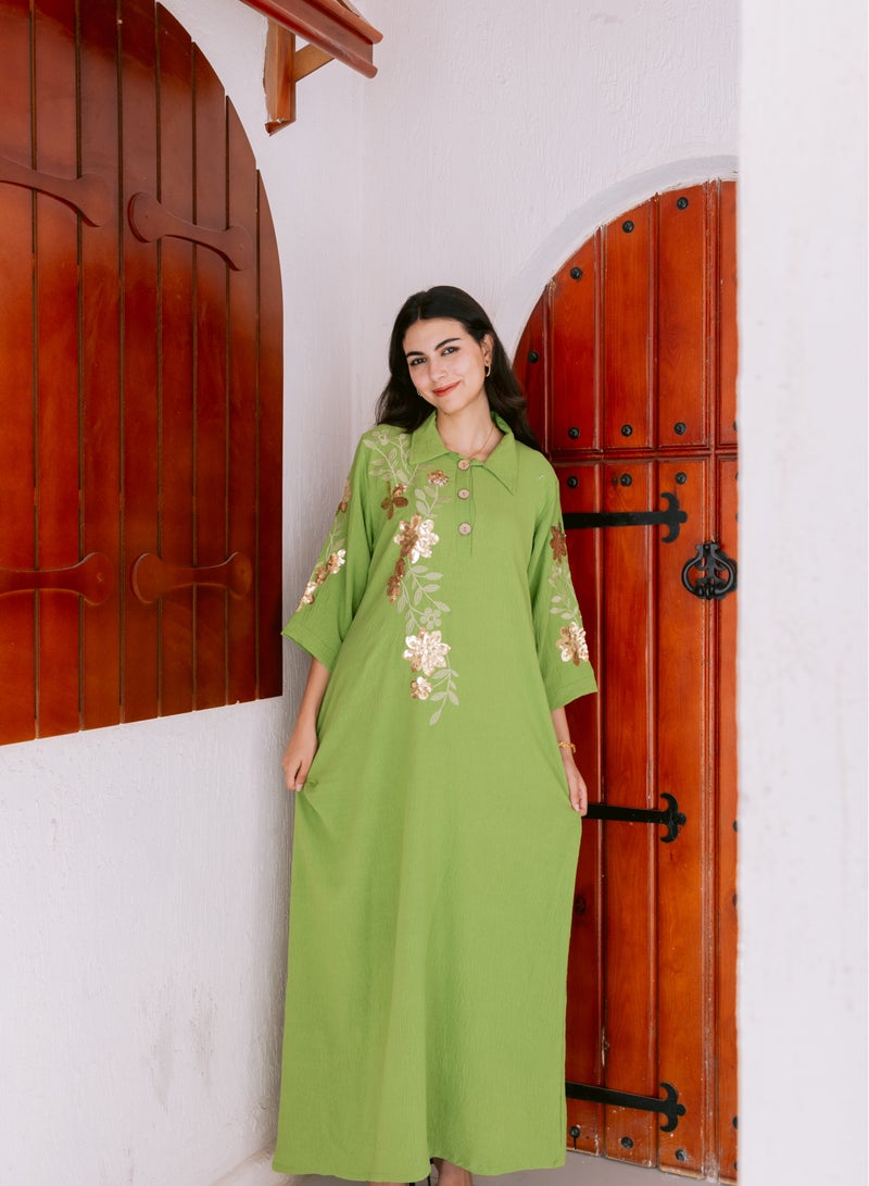Plain jalabiya with Traner embroidery  - Image 2