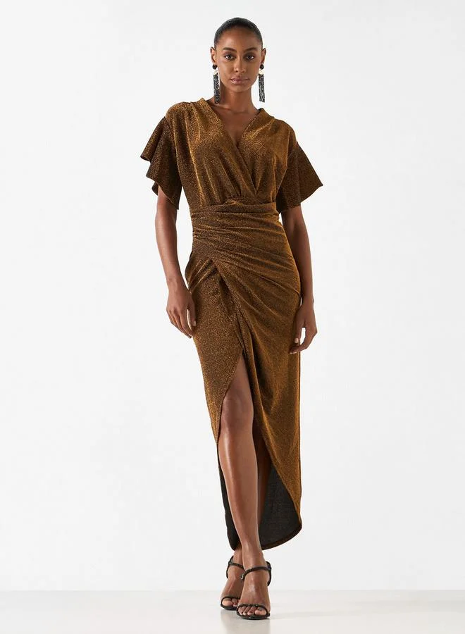 2Xtremz 2Xtremz Textured Dress with V-neck and Flutter Sleeves