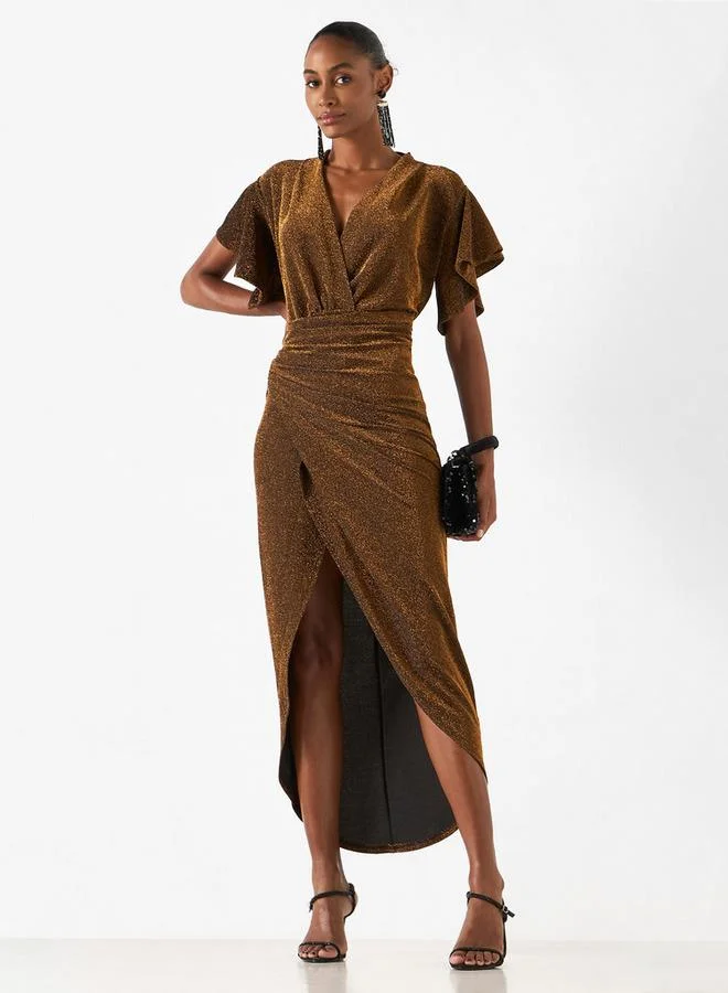 2Xtremz 2Xtremz Textured Dress with V-neck and Flutter Sleeves