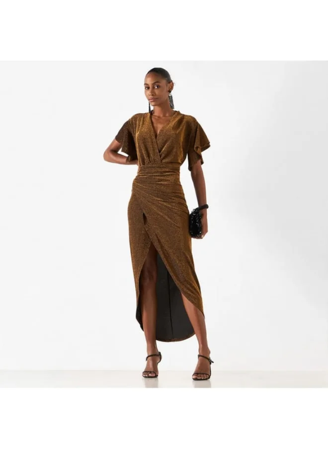 2Xtremz 2Xtremz Textured Dress with V-neck and Flutter Sleeves