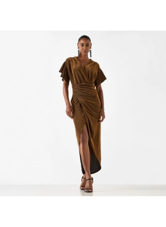 2Xtremz 2Xtremz Textured Dress with V-neck and Flutter Sleeves