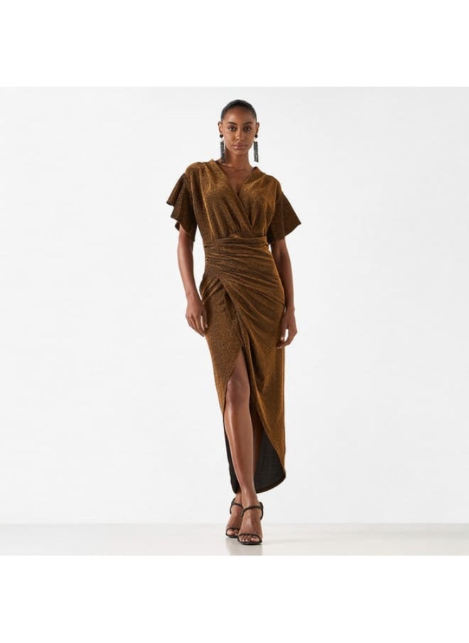 2Xtremz - 2Xtremz Textured Dress with V-neck and Flutter Sleeves - Image 1