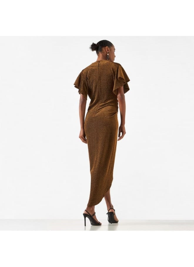 2Xtremz - 2Xtremz Textured Dress with V-neck and Flutter Sleeves - Image 1
