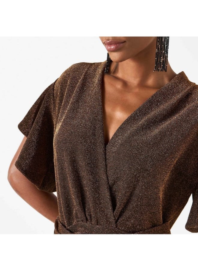 2Xtremz - 2Xtremz Textured Dress with V-neck and Flutter Sleeves - Image 1