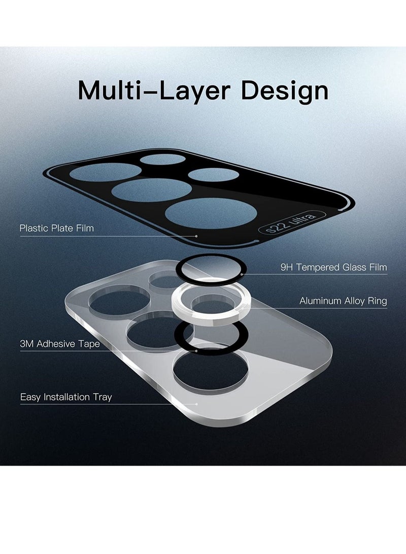 Camera Lens Protector for Samsung Galaxy S22 Ultra 5G 6.8-Inch, 9H Tempered Glass Metal Individual Ring Cover, Easy Installation Tray, HD Clear, Set of 5 - Image 5