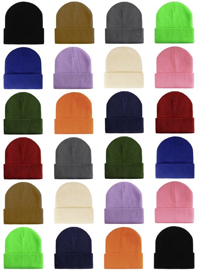 LYDTICK 24 Pack Kids Knit Beanies Bulk, Toddler Winter Hat Wholesale Warm Cuffed Caps for Boys Girls, 12 Mix Colors, One Size - Image 1