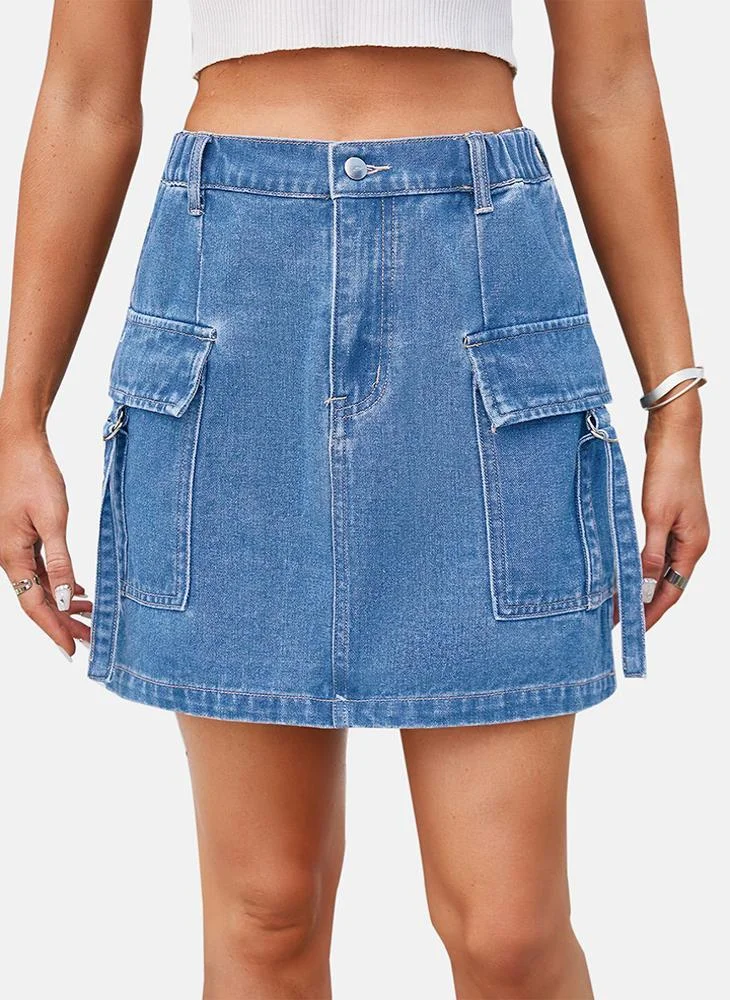 YUNIQEE Blue Mid Rise Plain Mini Skirt