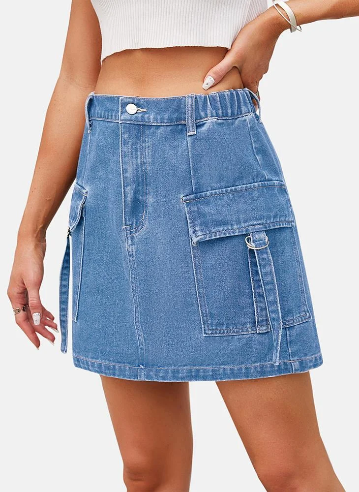 YUNIQEE Blue Mid Rise Plain Mini Skirt