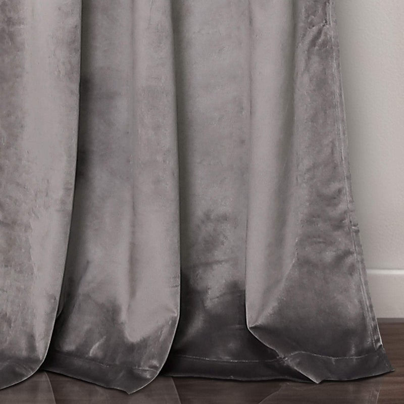 Lush Decor Prima Velvet Curtains Color Block Light Filtering Window Panel Set for Living, Dining, Bedroom (Pair), 38" W x 84" L, Slate Blue & Gray - Image 4