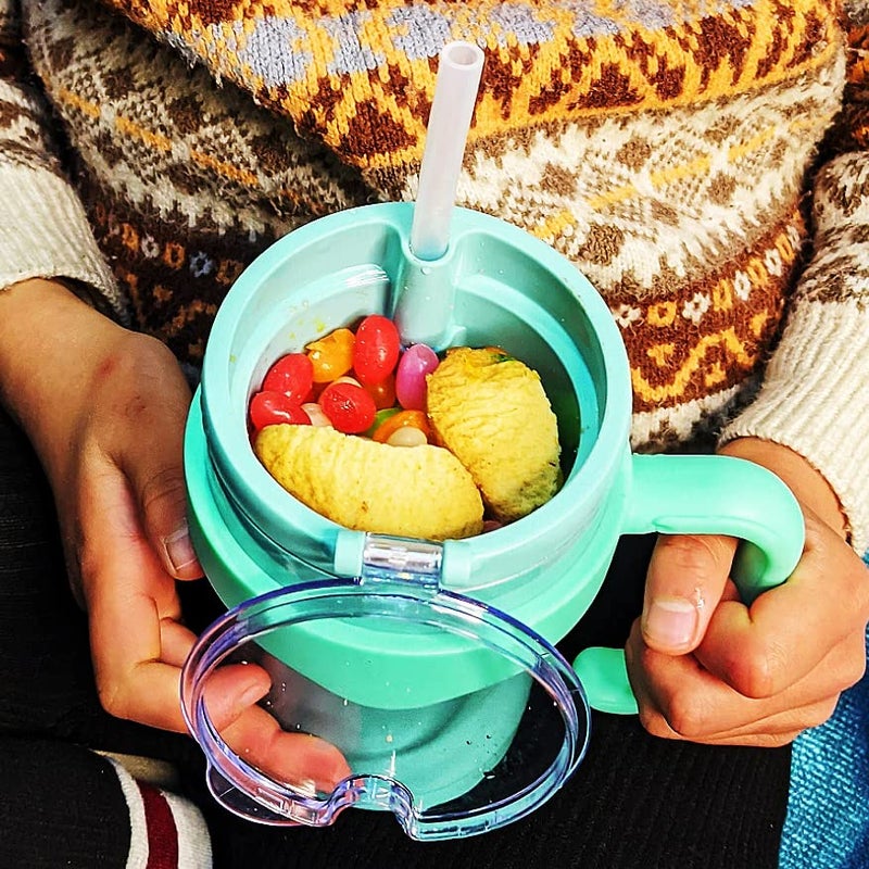 JOVIAL All In One Toddler Cup With Snack Container, Straw and Handle, Stainless Steel Insulated Kid Snack Cup With Straw, Work As a 12 Oz Coffee Mug/ Milk Cup to Keep Cold or Hot for Hours-Glitter Pink - Image 4
