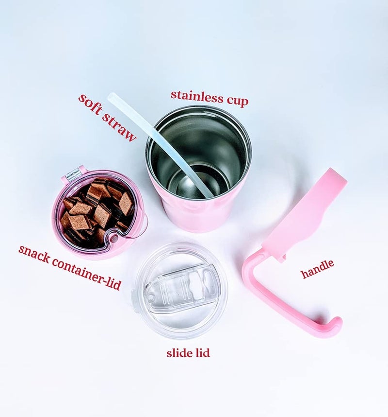 JOVIAL All In One Toddler Cup With Snack Container, Straw and Handle, Stainless Steel Insulated Kid Snack Cup With Straw, Work As a 12 Oz Coffee Mug/ Milk Cup to Keep Cold or Hot for Hours-Glitter Pink - Image 5