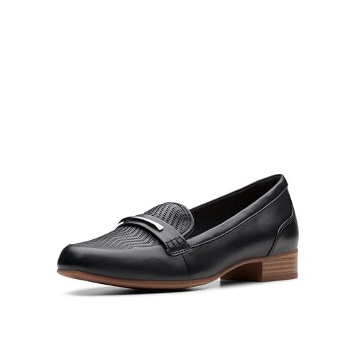 Clarks Women's Juliet Aster Loafer, Black Leather, 8.5 Wide - Image 1
