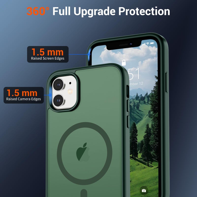 SUPFINE Magnetic for iPhone 12 Mini Case & iPhone 13 Mini Case (Compatible with MagSafe) (Military Grade Drop Protection) Slim Translucent Matte Shockproof Phone Cover,Forest Green - Image 4
