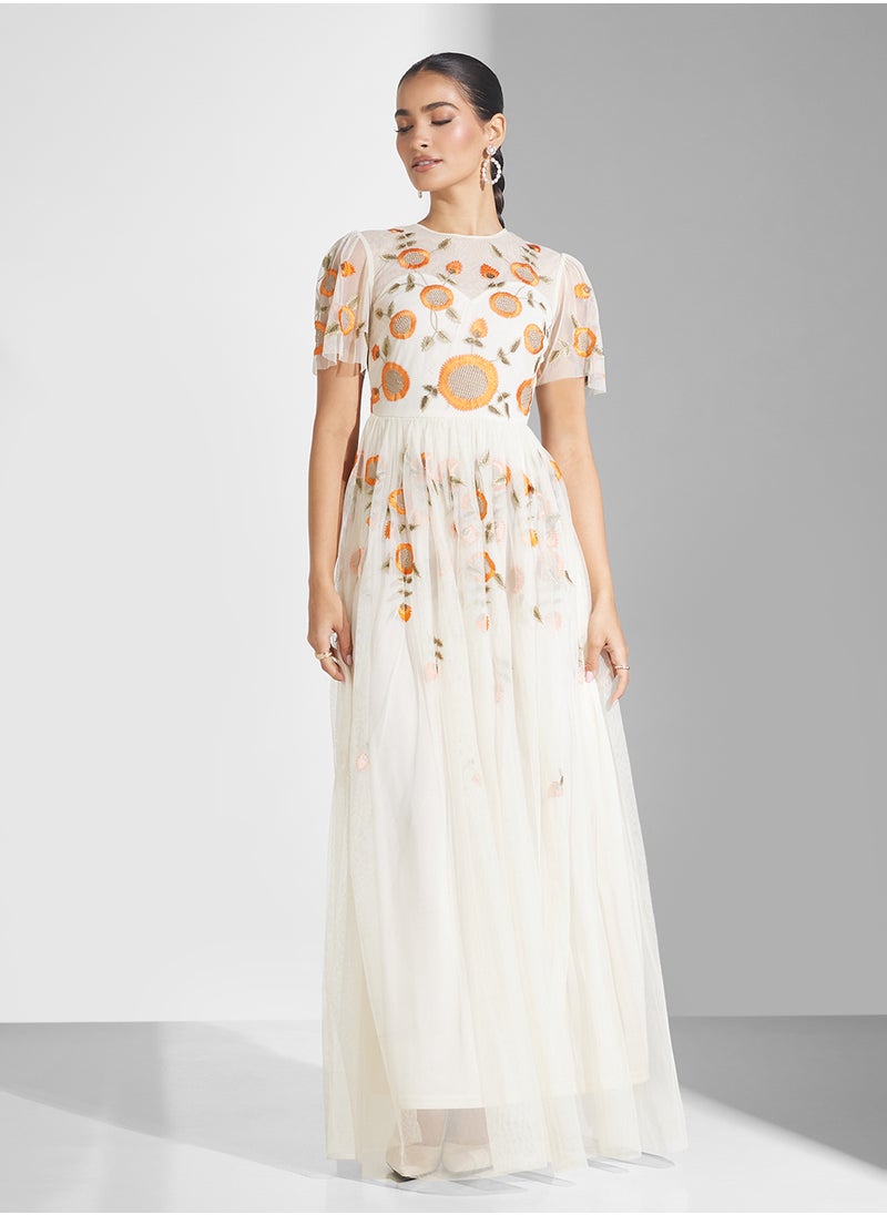 Frock and Frill - Embellished Crew Neck Maxi Dress - Image 1