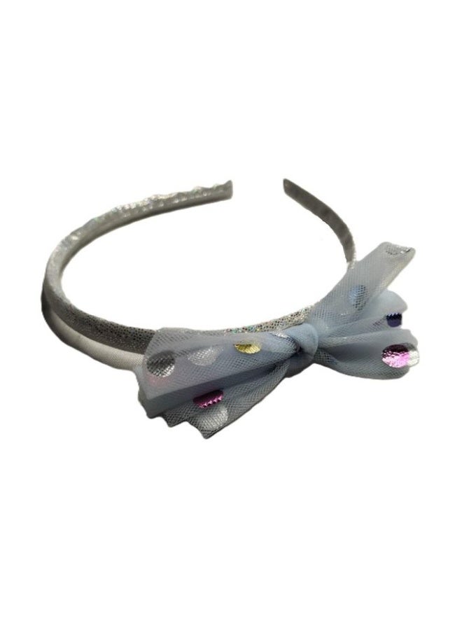 Dainty Sparkle Bow Hair Headband - Grey & silver