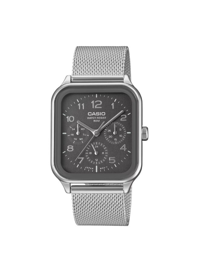 CASIO Standard Watch MTP-M306M-8AVDF, 44.5 mm Grey Dial, Stainless Steel Mesh Bracelet,