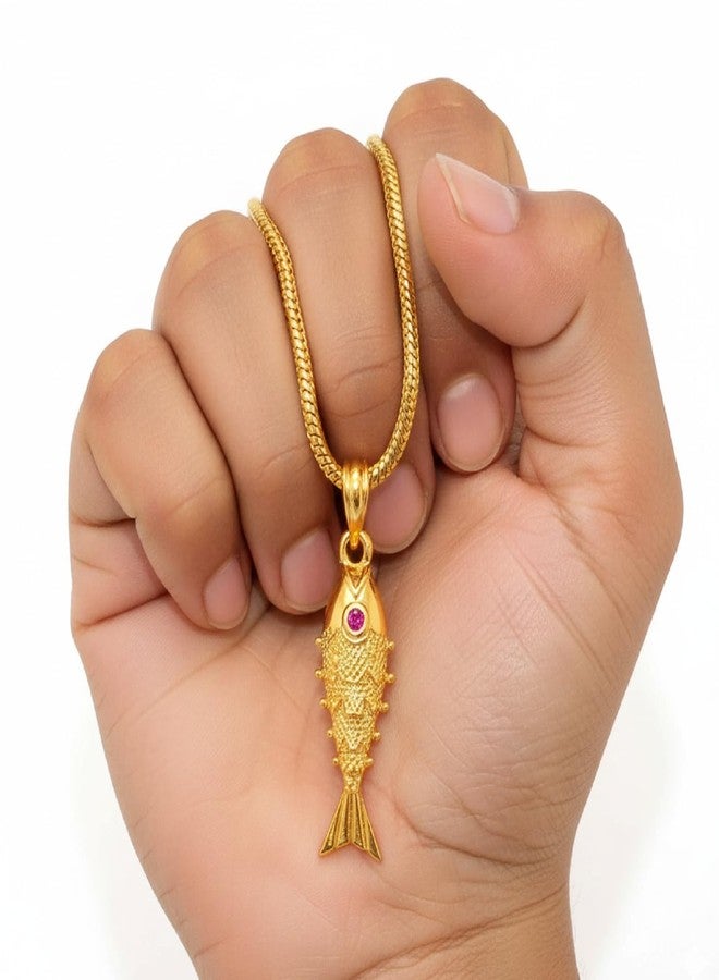 CHARMS Gold Tone Fish Pendant Necklace – Modern Minimal Everyday Wear Accessory - Image 2