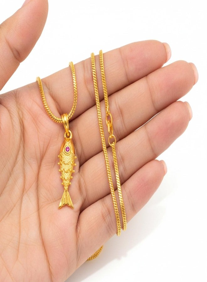 CHARMS Gold Tone Fish Pendant Necklace – Modern Minimal Everyday Wear Accessory - Image 3
