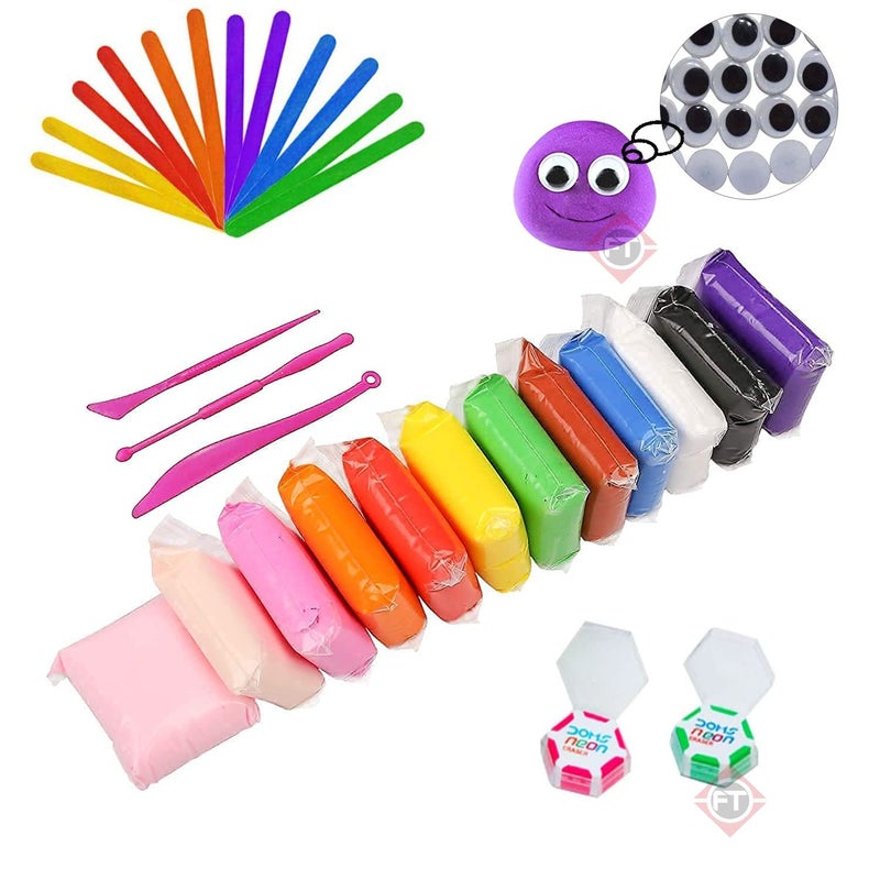 Firstly Firstly 12pc Air Dry ClayIce Cream Sticks Googly Eyes2 EraserModelling Tools with Clay Set for Jewellery Earring Making Beginners Kit Clay RingsBasic Colors 