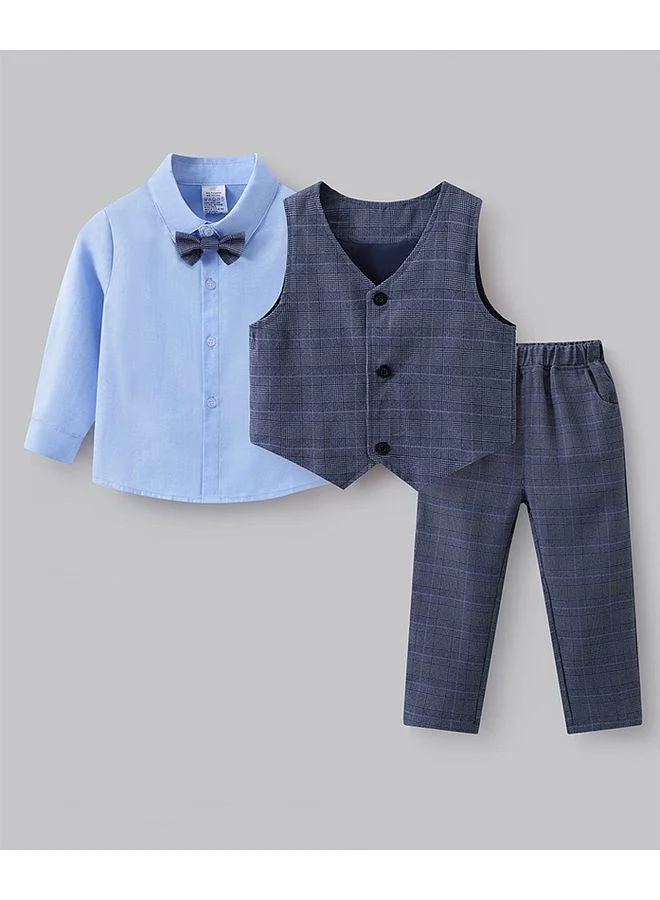 Mark & Mia Mark & Mia Solid and Striped Full Sleeves Party Suit With Waistcoat - Blue