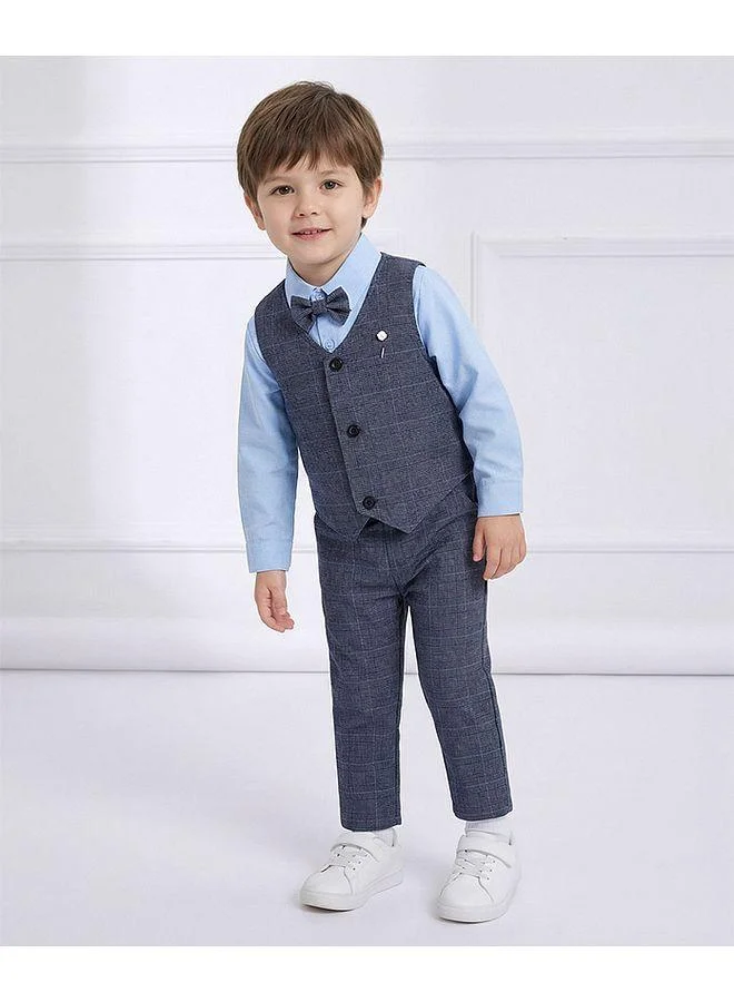Mark & Mia Mark & Mia Solid and Striped Full Sleeves Party Suit With Waistcoat - Blue