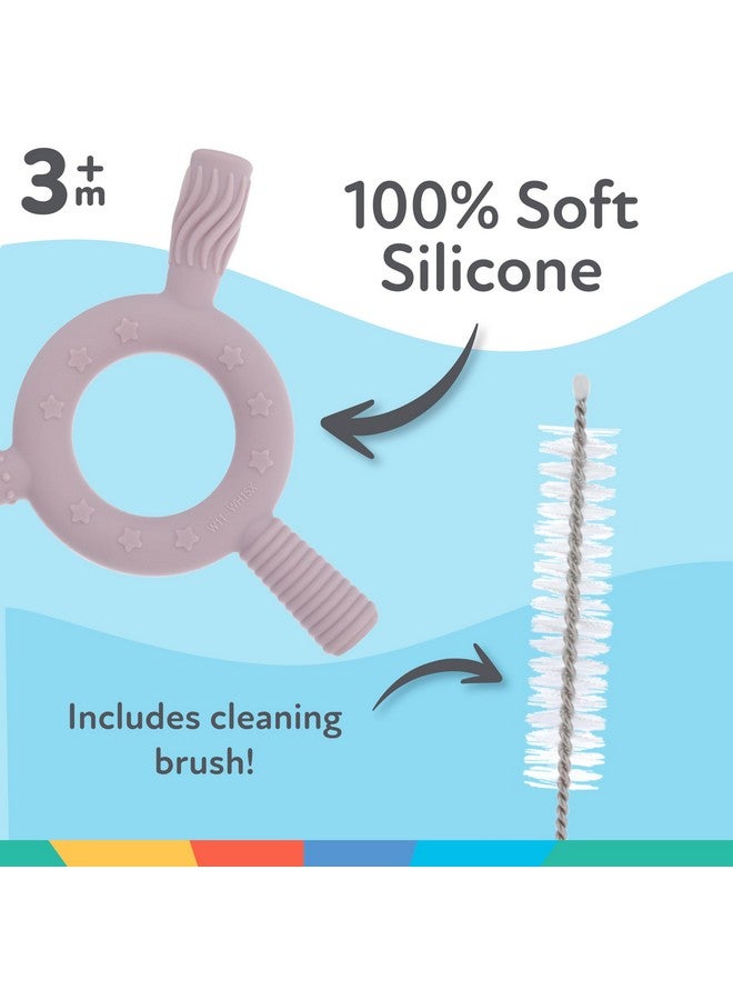 نوبي لعبة التسنين المصنوعة من السيليكون المجوف من نوبي - (عبوة من قطعتين) - أعواد التسنين للأطفال - من عمر 3 أشهر فما فوق - بنفسجي ووردي - Image 1