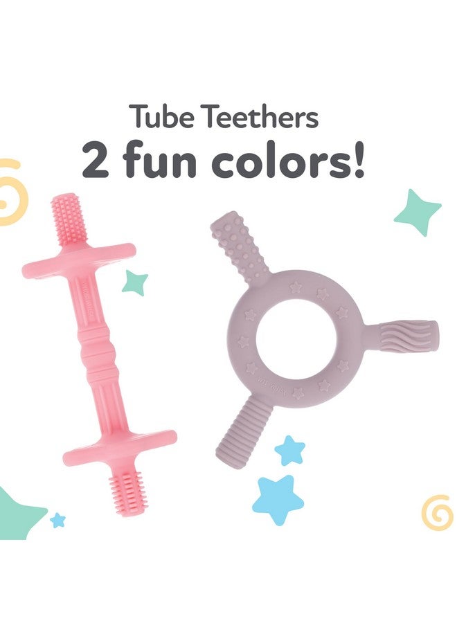 نوبي لعبة التسنين المصنوعة من السيليكون المجوف من نوبي - (عبوة من قطعتين) - أعواد التسنين للأطفال - من عمر 3 أشهر فما فوق - بنفسجي ووردي - Image 4