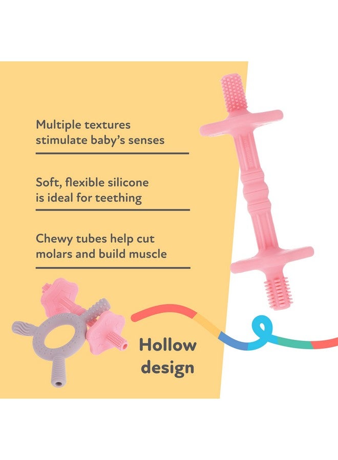 نوبي لعبة التسنين المصنوعة من السيليكون المجوف من نوبي - (عبوة من قطعتين) - أعواد التسنين للأطفال - من عمر 3 أشهر فما فوق - بنفسجي ووردي - Image 2