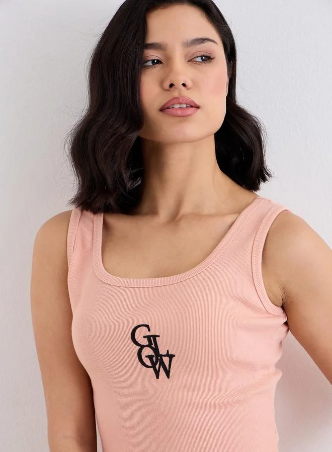 Styli Styli Embroidered Ribbed Tank