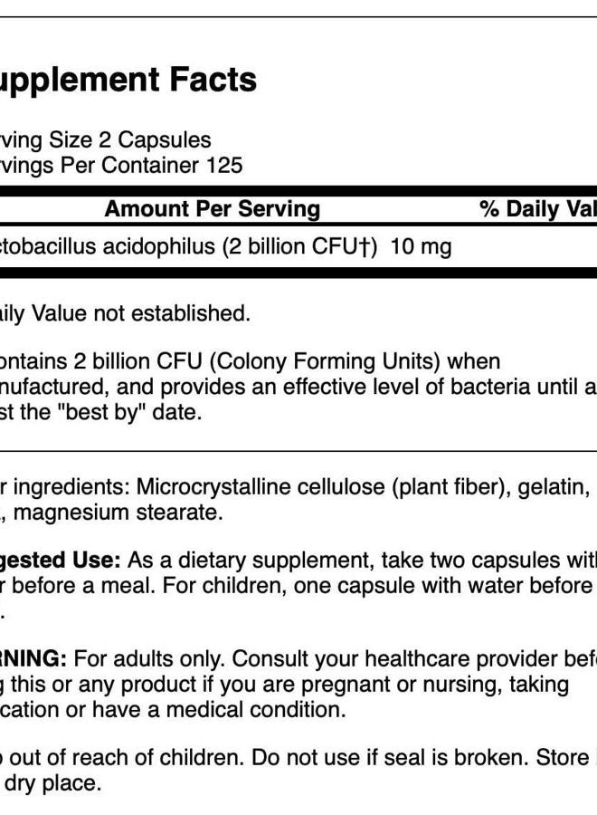 SWANSON Lactobacillus Acidophilus - Probiotic Supplement Supporting Digestive Health with 1 Billion CFU Per Capsule - Promotes Bowel and GI Tract Health - (250 Capsules) - Image 2