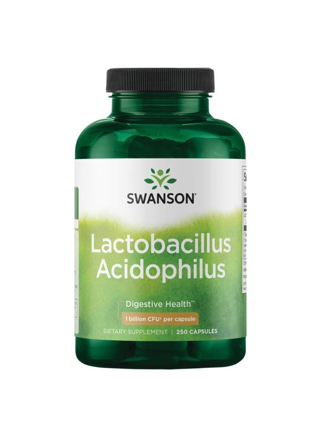 SWANSON Lactobacillus Acidophilus - Probiotic Supplement Supporting Digestive Health with 1 Billion CFU Per Capsule - Promotes Bowel and GI Tract Health - (250 Capsules) - Image 1