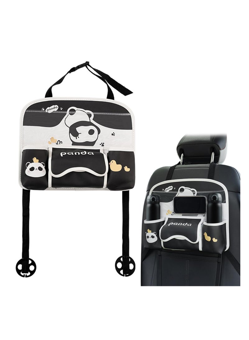 SYOSI 2024 Panda Car Back Seat Organizer - Premium Leather with Drink Cup Holder, Tissue Box, Touch Screen Tablet Holder, Adjustable Strap - Essential Car Accessories for Kids and Travel - Image 1