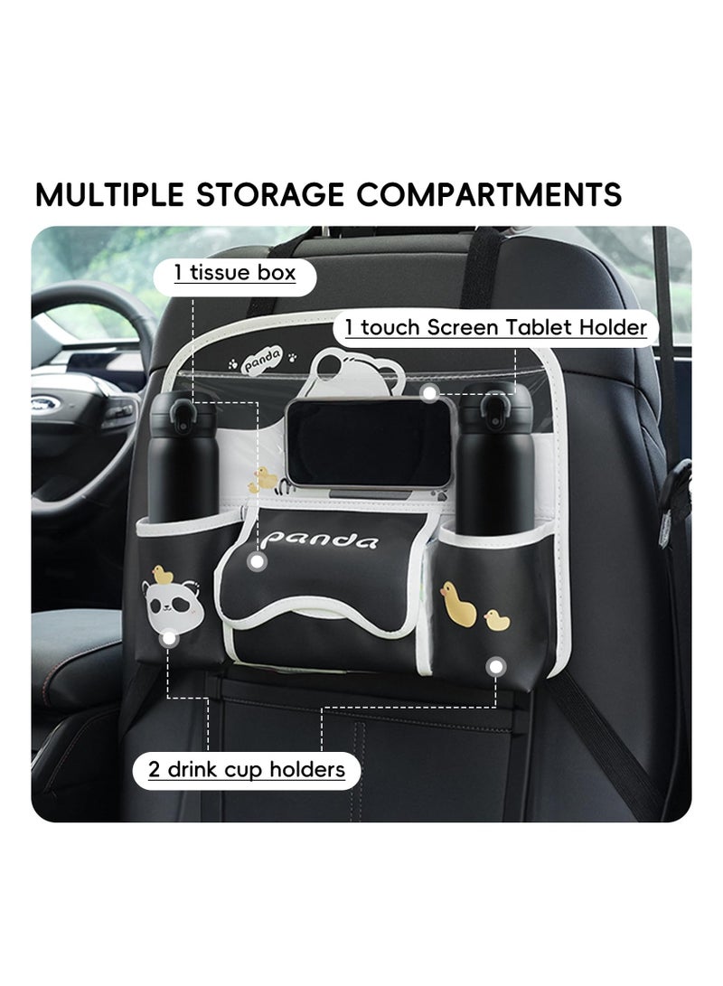 SYOSI 2024 Panda Car Back Seat Organizer - Premium Leather with Drink Cup Holder, Tissue Box, Touch Screen Tablet Holder, Adjustable Strap - Essential Car Accessories for Kids and Travel - Image 2