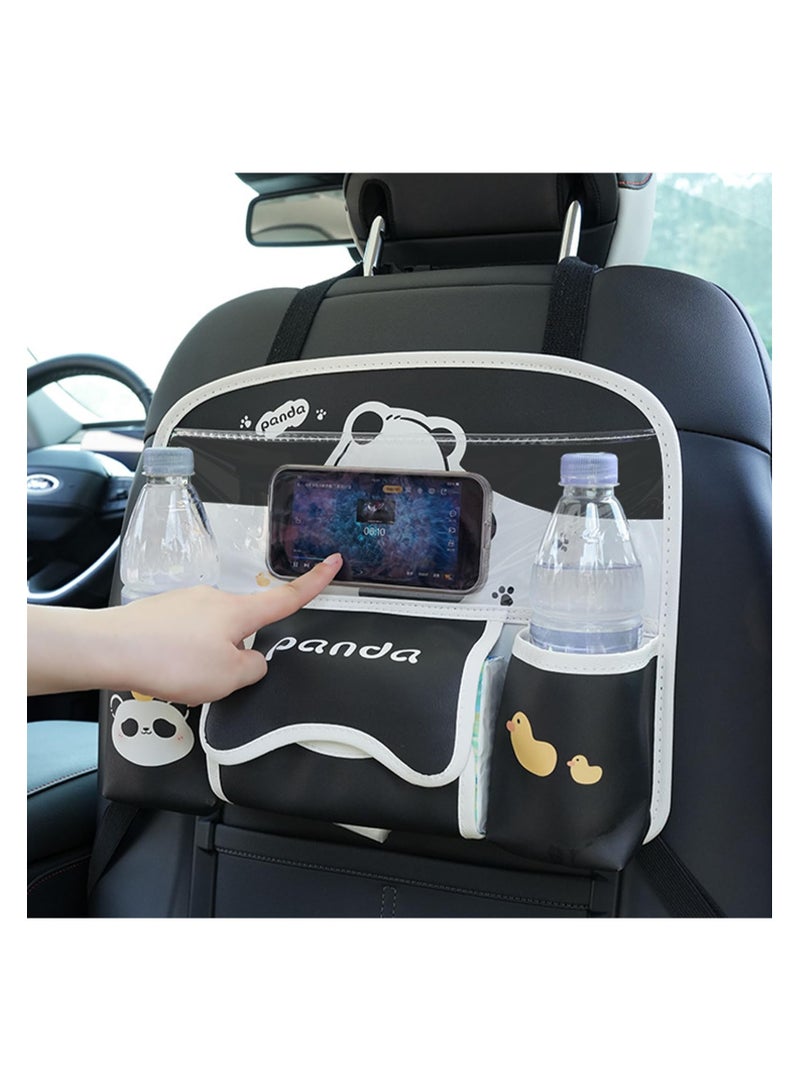 SYOSI 2024 Panda Car Back Seat Organizer - Premium Leather with Drink Cup Holder, Tissue Box, Touch Screen Tablet Holder, Adjustable Strap - Essential Car Accessories for Kids and Travel - Image 3