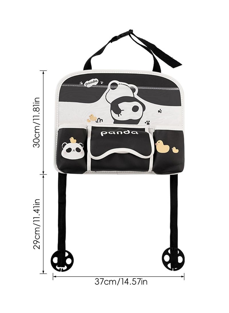 SYOSI 2024 Panda Car Back Seat Organizer - Premium Leather with Drink Cup Holder, Tissue Box, Touch Screen Tablet Holder, Adjustable Strap - Essential Car Accessories for Kids and Travel - Image 4