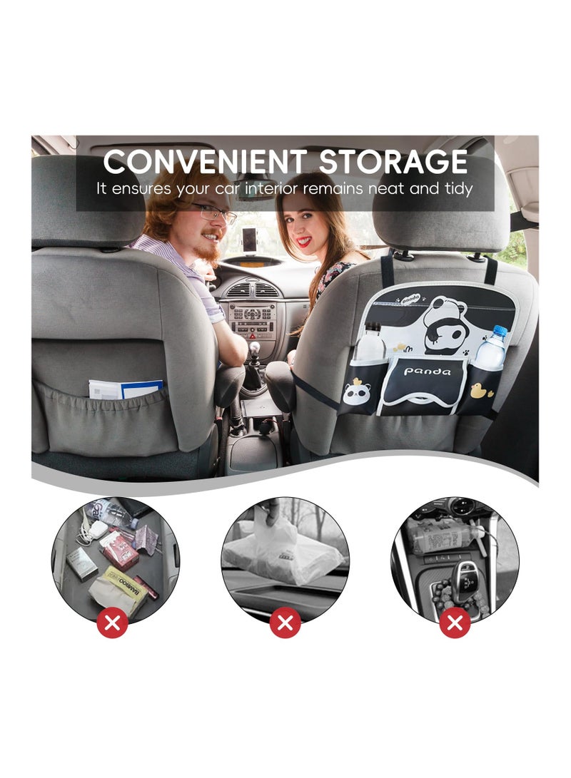 SYOSI 2024 Panda Car Back Seat Organizer - Premium Leather with Drink Cup Holder, Tissue Box, Touch Screen Tablet Holder, Adjustable Strap - Essential Car Accessories for Kids and Travel - Image 5