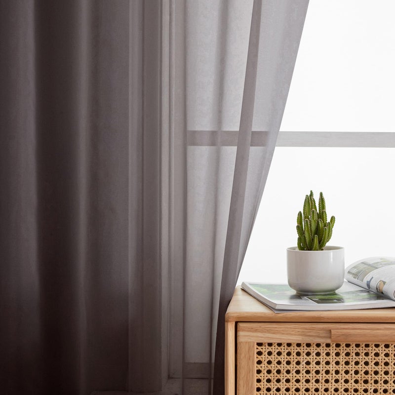 Simplebrand Chocolate Sheer Curtains 84 Inches Long, Light Filtering Rod Pocket Solid Color Window Sheer Curtain Panels, Elegant Curtains & Drapes for Living Room, Bedroom 2 Panels (42" W x 84" L) - Image 3