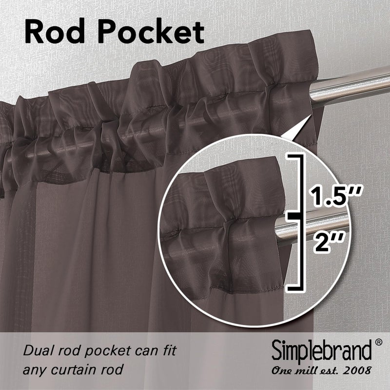 Simplebrand Chocolate Sheer Curtains 84 Inches Long, Light Filtering Rod Pocket Solid Color Window Sheer Curtain Panels, Elegant Curtains & Drapes for Living Room, Bedroom 2 Panels (42" W x 84" L) - Image 2