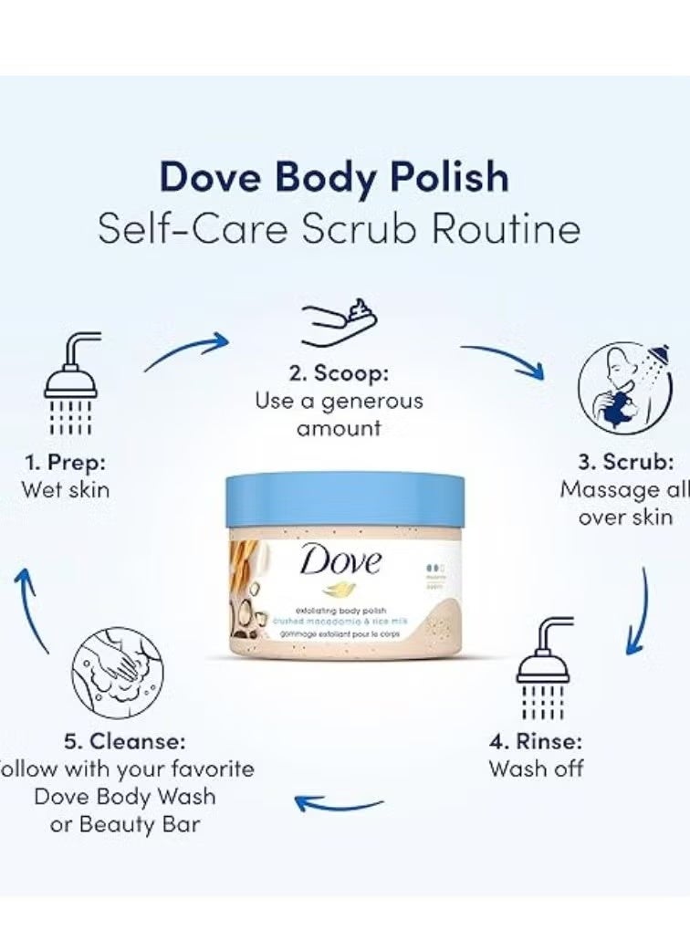 دوف مقشر الجسم من دوف بحليب الأرز والمكاديميا – يمنح بشرة أكثر نعومة وترطيباً – 298 جم - Image 5
