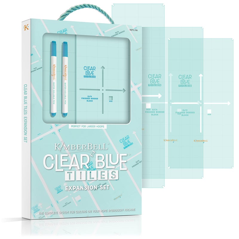 Kimberbell Clear Blue Tiles Expansion Set 22 Pcs for Larger Hoop Sizes atHome Quilting System On Your Embroidery Machine Custom BlockbyBlock Quilting Allover Quilting Patterns