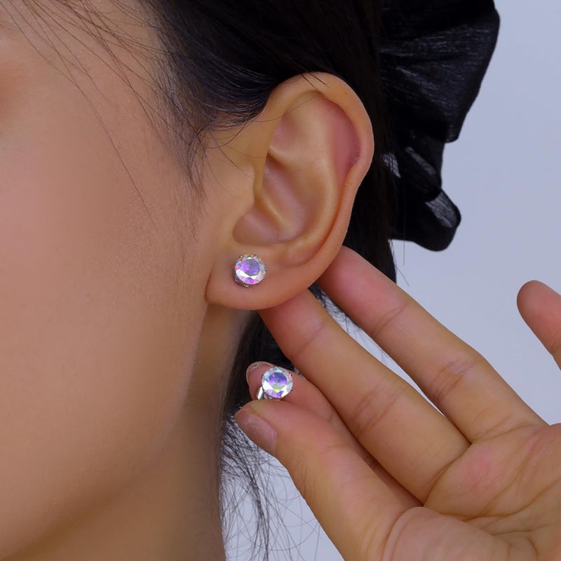 Niche-Finds 5 Pairs of Surgical Stainless Steel Aurora Borealis Crystal CZ Stud Earrings 3,4,5,6, & 7mm - Image 3