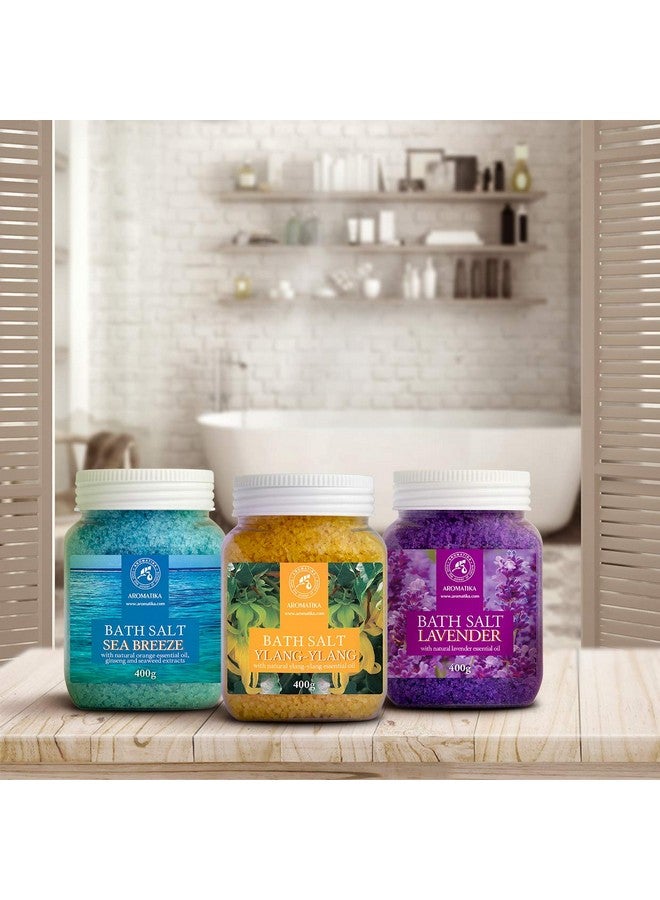 Aromatika مجموعة أملاح الاستحمام 42 أونصة لافندر نسيم البحر يلانغ يلانغ 100% زيت أساسي طبيعي للعناية بالجسم الجمال الاسترخاء سبا - Image 4
